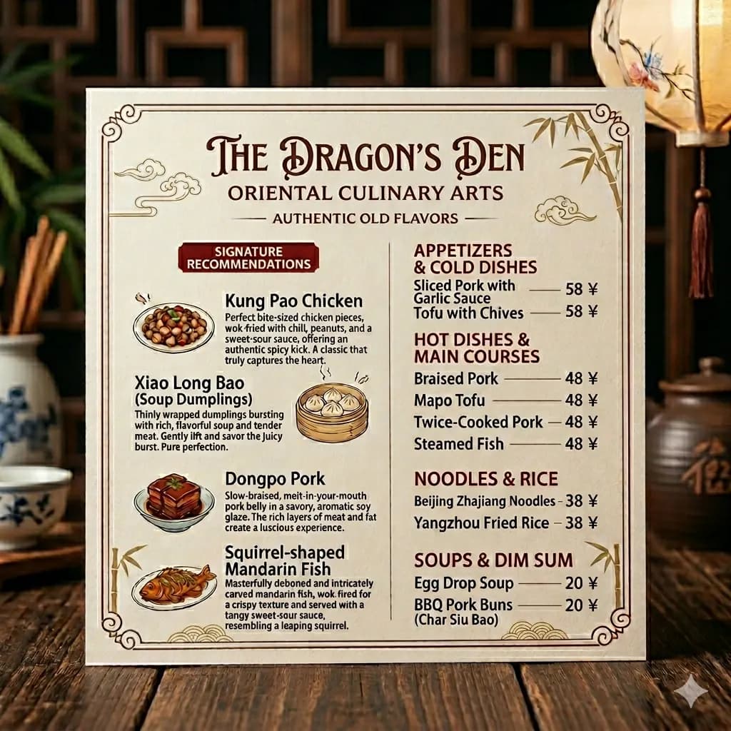 Restaurant menu image translated to English